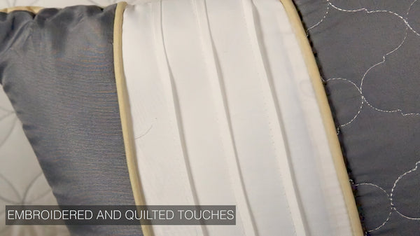 English Elm Verdugo Yellow 7-Pc Queen Comforter Set with Geometric Embroidery, Shams, Pillows & Bedskirt—Modern Yellow & Gray Elegance B340P342011