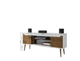 Manhattan Comfort Bradley Mid-Century Modern TV Stand White and Rustic Brown 228BMC69