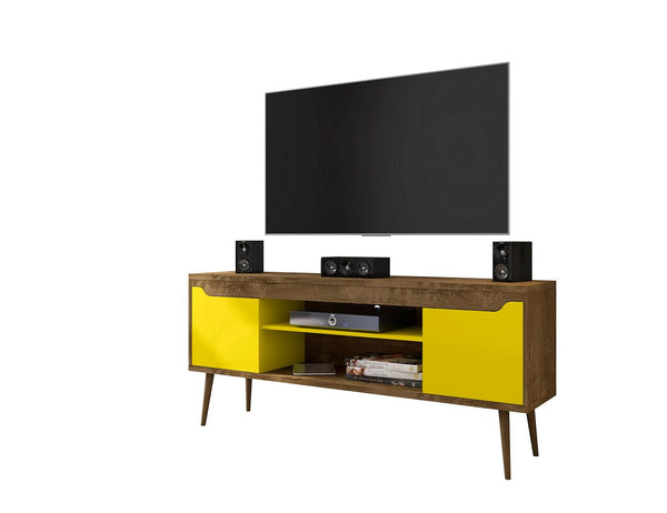 Manhattan Comfort Bradley Mid-Century Modern TV Stand Rustic Brown and Yellow 228BMC94