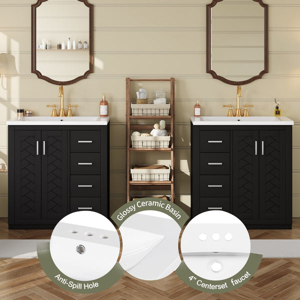 English Elm 60'' Bathroom Vanity Set With Elegant Ceramic Sink, Solid Wood Frame, Ample Storage & Soft-Close Doors N710SS00002B