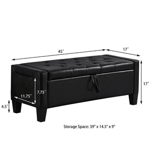 English Elm Ottoman Storage Bench Tufted Linen Upholstered Entryway Seat with Lift Top Shelf Black W2186P465443
