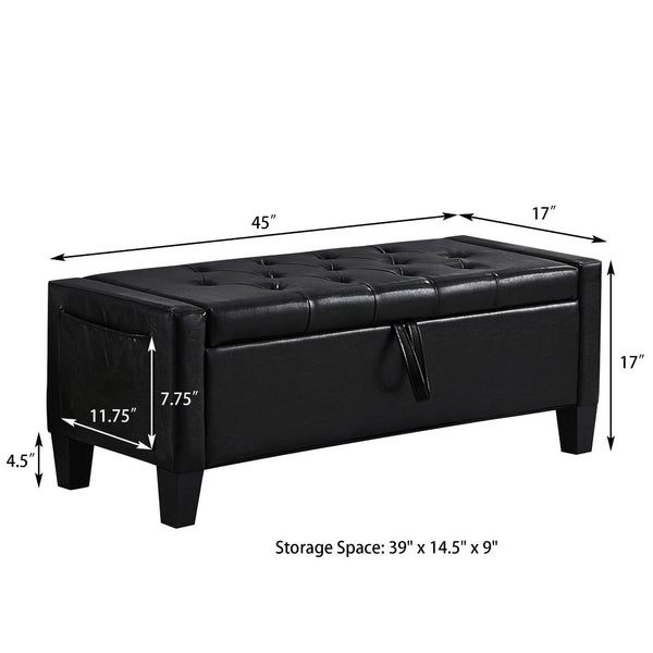 English Elm Ottoman Storage Bench Tufted Linen Upholstered Entryway Seat with Lift Top Shelf Black W2186P465443