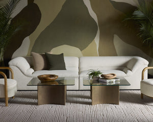 Sunpan DENVER Artisan-Crafted Coffee Table with Glass Top & Antique Brass Base for Modern Living Rooms 109556