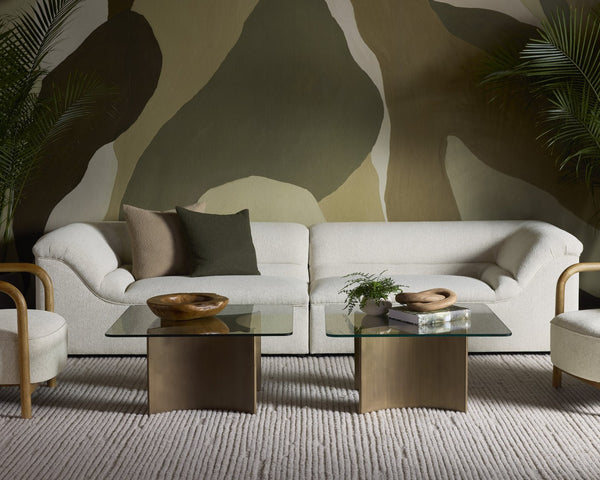 Sunpan DENVER Artisan-Crafted Coffee Table with Glass Top & Antique Brass Base for Modern Living Rooms 109556