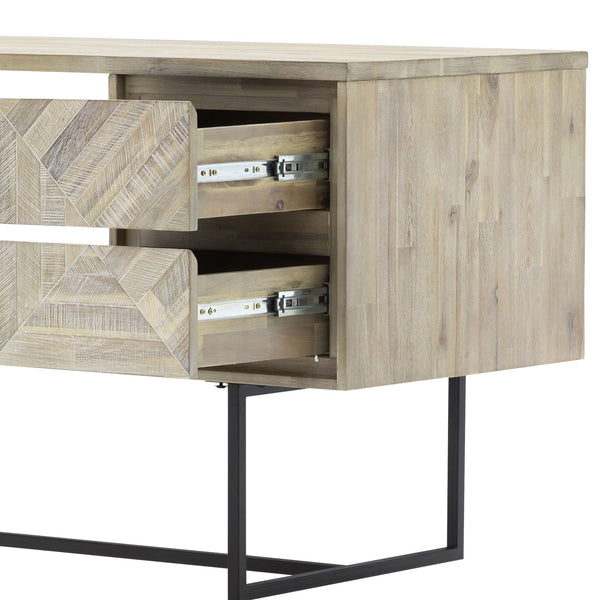 English Elm Yaluna 2 Drawer Desk Natural Acacia Wood with Geometric Inlay, Durable Hardwood, Ample Storage, 58” B2736P354391