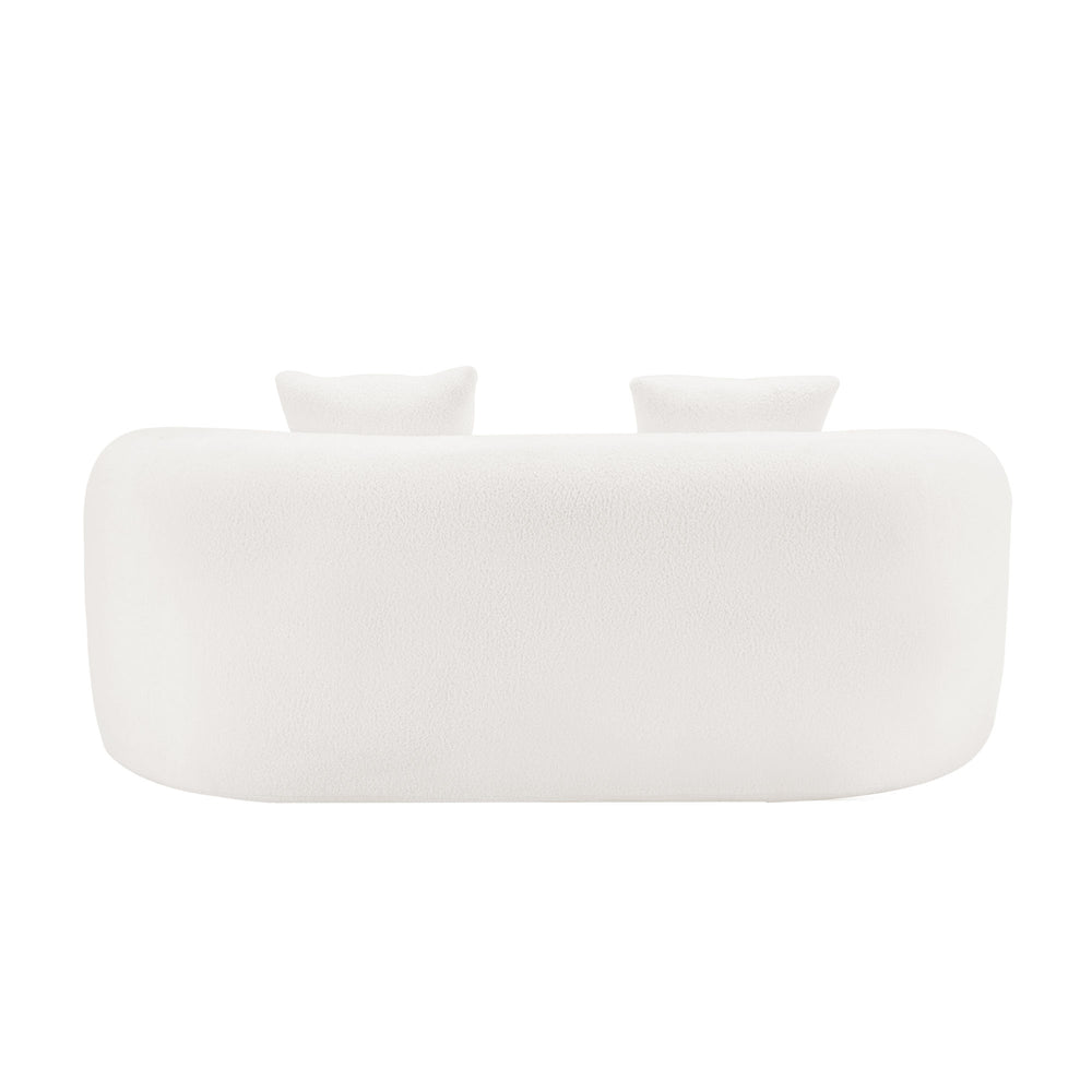 English Elm White Curved Loveseat Sofa — Cream Compact 2-Pillow No-Assembly Couch, Ergonomic Foam & Spring Comfort W3612P332124