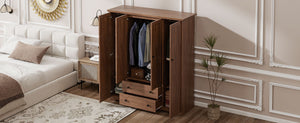 English Elm 4 Door Wardrobe Armoire Closet with 2 Drawers Rustic Pine & MDF Storage Cabinet with Shelves and Hanging Space Brown N7090001842D