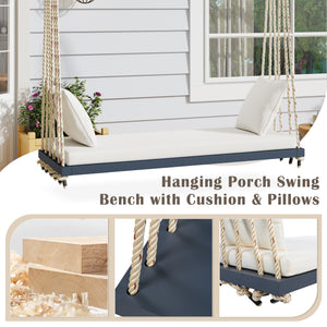 English Elm TOPMAX Acacia Wood Patio Swing Chair with Cushion & Pillows, 63" Comfortable Seat, 400lb Capacity Gray N717P210136E