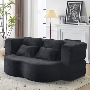 English Elm Queen Foldable Sofa Bed Plush Chenille Futon with High-Density Foam Convertible Sleeper Mattress Comfort Black W1829P280218