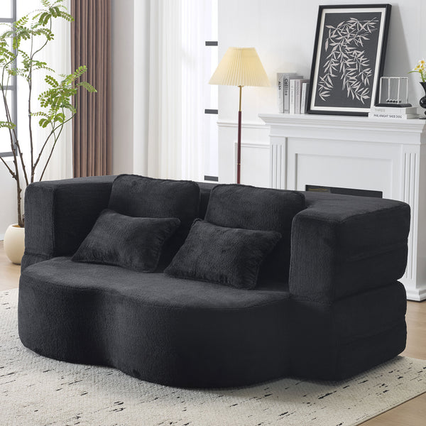 English Elm Queen Foldable Sofa Bed Plush Chenille Futon with High-Density Foam Convertible Sleeper Mattress Comfort Black W1829P280218