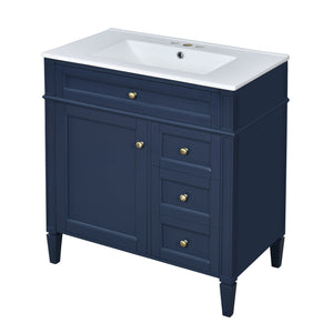 English Elm 30'' Bathroom Vanity Set With Mirror & Storage – Modern Freestanding Design, Ceramic Sink & Drawers SW000127AAC-1