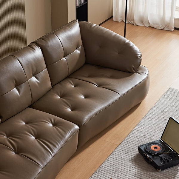 English Elm Modern Elliptical Three Seat Sofa Genuine Cowhide Leather Solid Wood Frame Living Room Brown W1765S00136