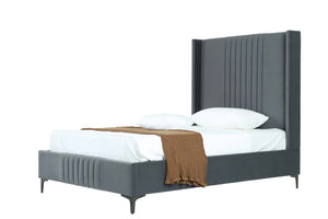 English Elm 48" Full Velvet Upholstered Bed Channel Tufted Headboard Mid-century Modern Bedroom Grey B365S00156