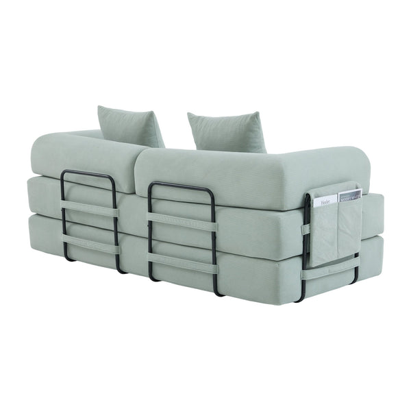 English Elm UNITED modular foldable sofa with metal frame, corduroy upholstery, side pocket & quick assembly convenience Mint Blue W1568P375643