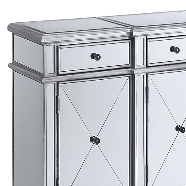 English Elm Battista Silver Mirrored 3-Drawer Wine Cabinet with Beveled Panels, Shelving & Glamorous Storage Appeal B062P353475