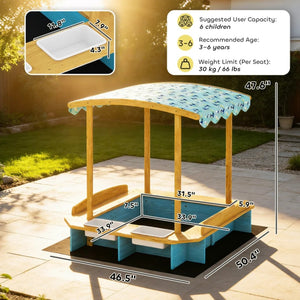 English Elm Garden Fir Wood Kids Sandbox with Dinosaur Canopy Bench Seating for Six Children T3971P480696