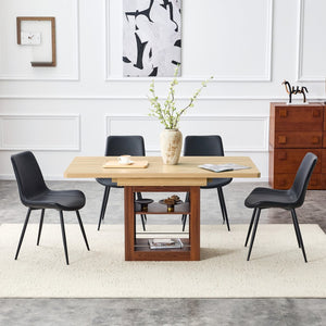 English Elm Scalable Extendable Dining Set Four Chairs Linen Upholstered Walnut Base Modern Black,Walnut,Wood W1151S04678