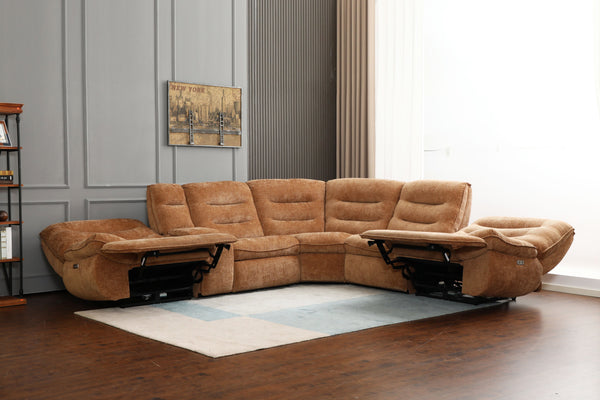 English Elm Emmy Orange Chenille Power Sectional Sofa with Console, USB Type-C/A, Wireless Charge, Zero Gravity Recline B2726S00396