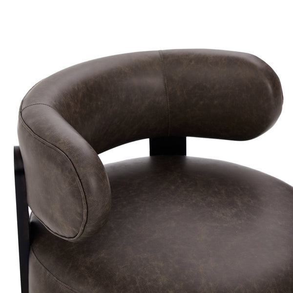 English Elm Wooden Base Barrel Swivel Club Chair Pu Leather Lounge Seat with 360 Degree Rotation N776P422651D