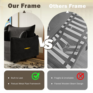 English Elm 81.9" 3-in-1 Convertible Sleeper Sofa Bed with Velvet Upholstery, 3 Pillows & Golden Trim Accent Black W1885S00254