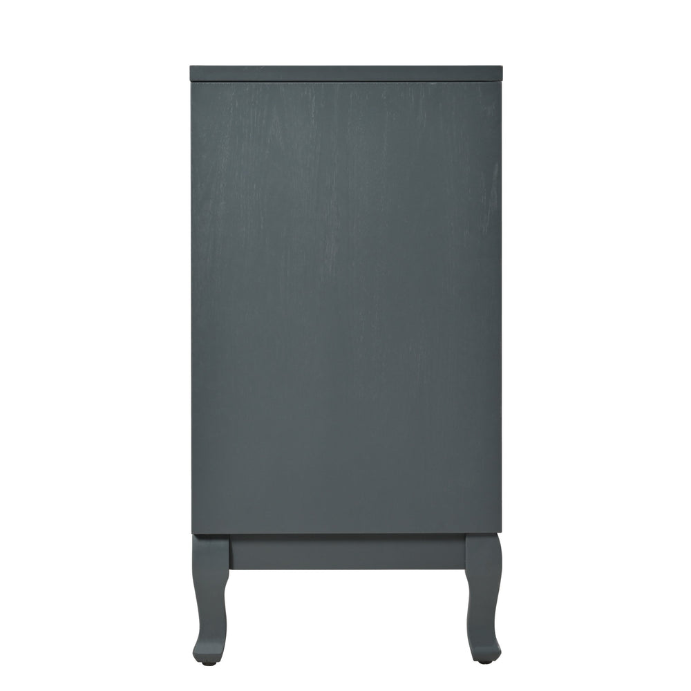 English Elm Retro 4-Door Sideboard with Spacious Adjustable Shelves, Solid Wood Legs, Spray-Painted MDF Finish Antique Dark Grey,Rattan W2696P256247