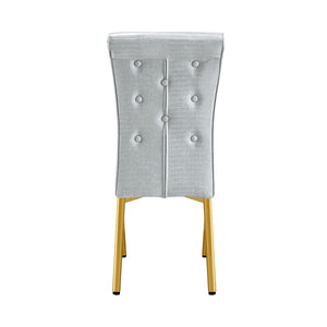 English Elm A Set of 2 Crystal Button Faux Leather Dining Chairs with Embossed Croc Texture Gold,Gray W3226P340256