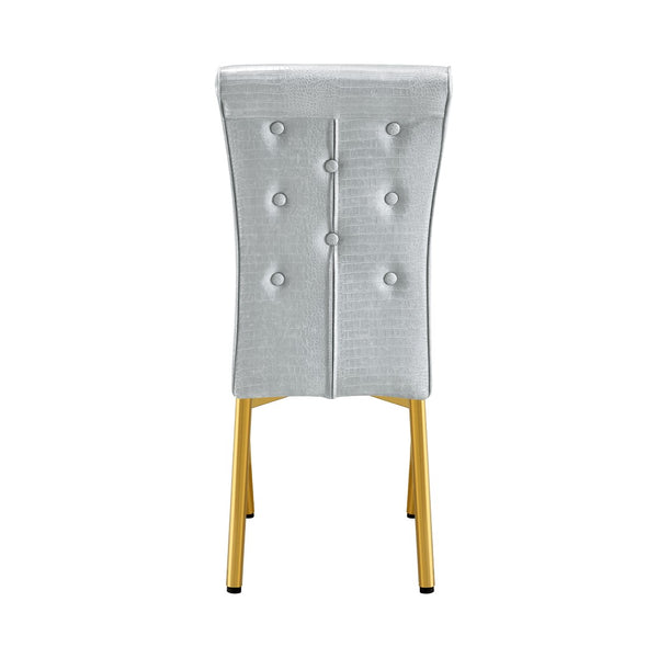 English Elm A Set of 2 Crystal Button Faux Leather Dining Chairs with Embossed Croc Texture Gold,Gray W3226P340256