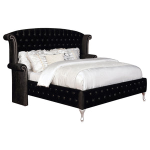 English Elm Audrey Black Velvet California King Bed - Glamorous Old Hollywood Style With Elegant Curves & Trim B062S00934