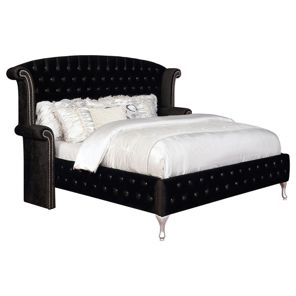 English Elm Audrey Black Velvet California King Bed - Glamorous Old Hollywood Style With Elegant Curves & Trim B062S00934