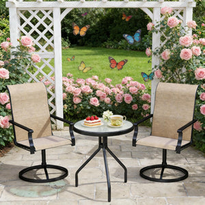 English Elm High Back Swivel Outdoor Patio Chairs with Breathable Mesh and Powder Coated Steel Frame Black+Brown T3971P444455