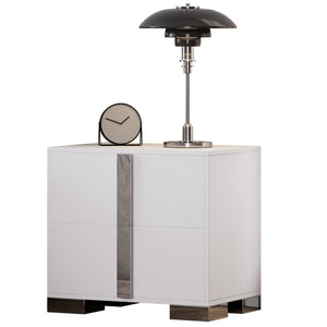 English Elm Modern Two Drawer Nightstand with Slim Metal Legs and Mirrored Bar Handles for Bedroom White W5271P416538