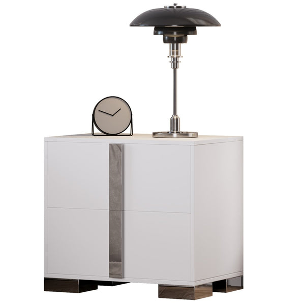 English Elm Modern Two Drawer Nightstand with Slim Metal Legs and Mirrored Bar Handles for Bedroom White W5271P416538