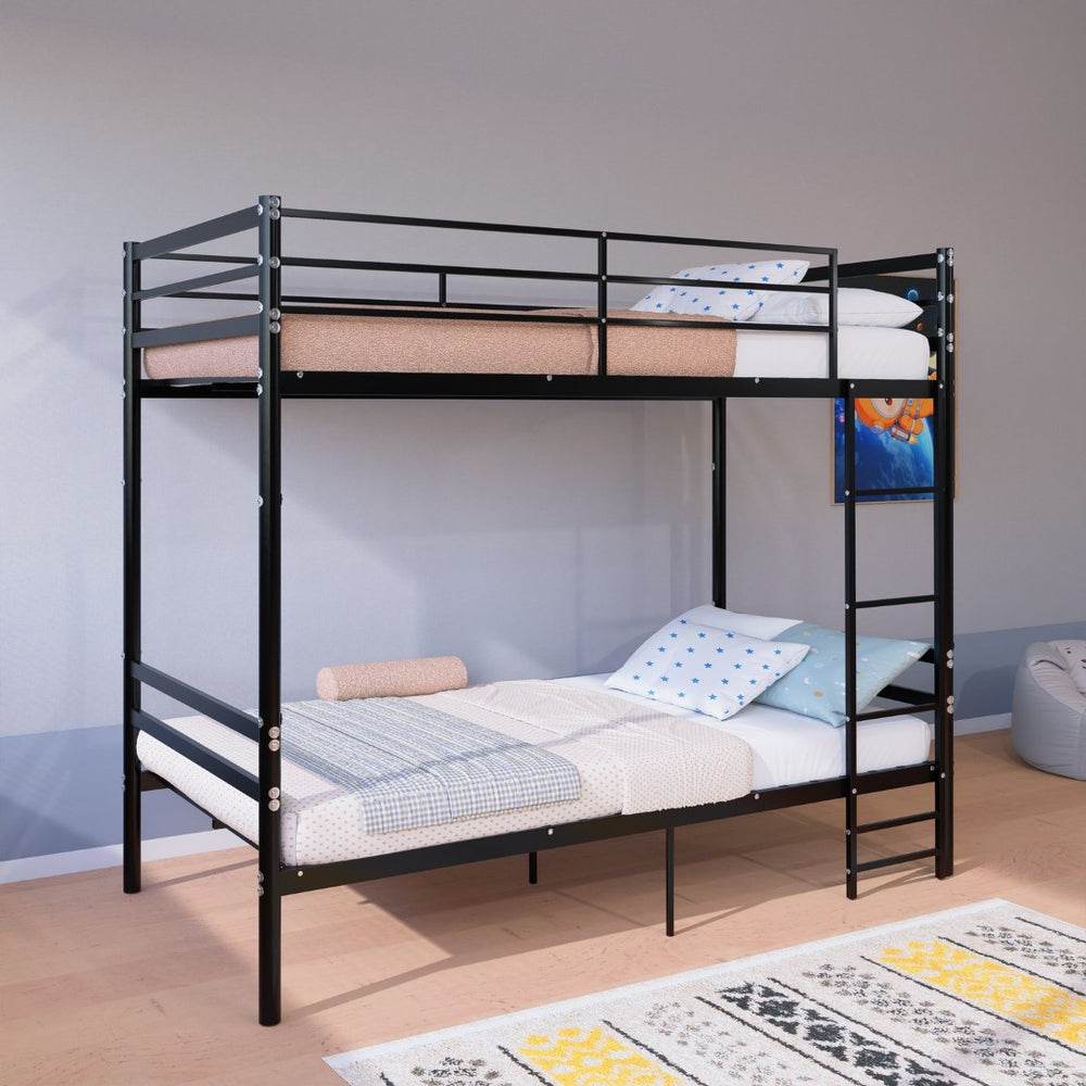 English Elm Bunk Bed Twin Over Heavy Duty Iron Frame with Guardrail for Teens and Adults W3752P464082