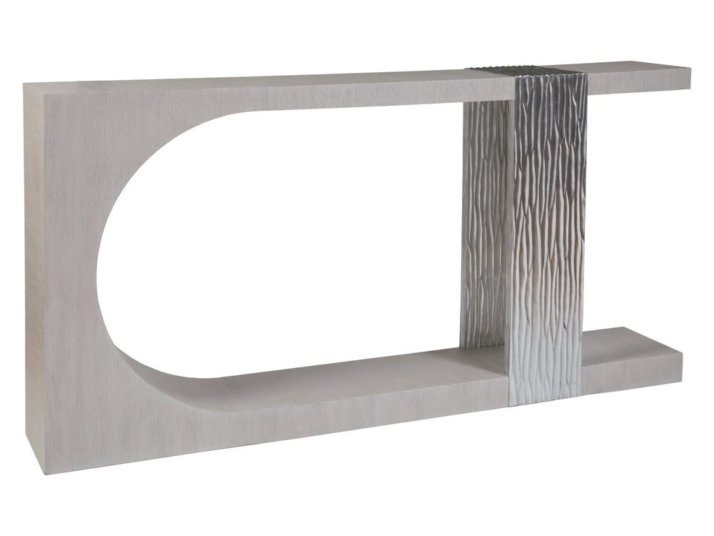 Lexington Artistica Home Sereno Long Console Table - Contemporary Asymmetrical Design With Silver Leaf Accent For Modern Homes Misty White Gray Wood 2291-966