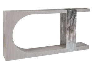 Lexington Artistica Home Sereno Long Console Table - Contemporary Asymmetrical Design With Silver Leaf Accent For Modern Homes Misty White Gray Wood 2291-966