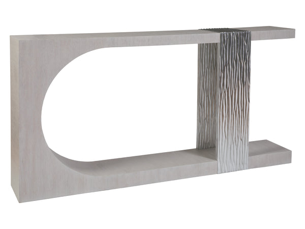 Lexington Artistica Home Sereno Long Console Table - Contemporary Asymmetrical Design With Silver Leaf Accent For Modern Homes Misty White Gray Wood 2291-966