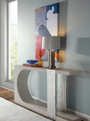 Lexington Artistica Home Sereno Long Console Table - Contemporary Asymmetrical Design With Silver Leaf Accent For Modern Homes Misty White Gray Wood 2291-966