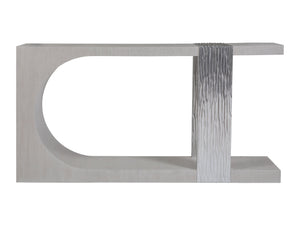 Lexington Artistica Home Sereno Long Console Table - Contemporary Asymmetrical Design With Silver Leaf Accent For Modern Homes Misty White Gray Wood 2291-966