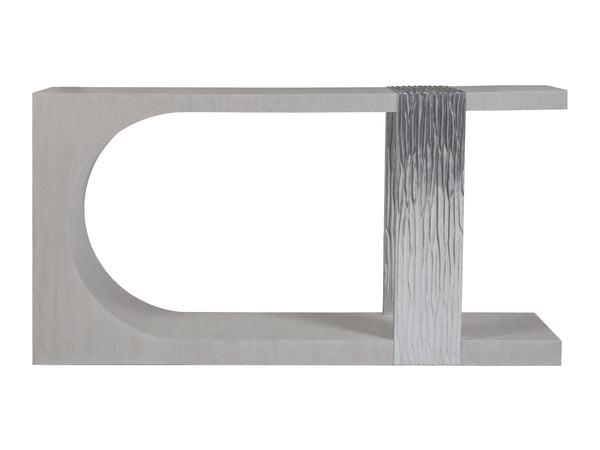 Lexington Artistica Home Sereno Long Console Table - Contemporary Asymmetrical Design With Silver Leaf Accent For Modern Homes Misty White Gray Wood 2291-966