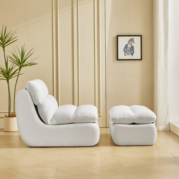 English Elm Modern Compressed Lounge Chair with Ottoman Corduroy Recliner Small Space Sofa High-Density Foam Comfort Beige W1036P251820