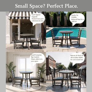 English Elm 3-Piece HDPE Outdoor Dining Set with Round Table and 2 Armless Chairs, Weatherproof Compact Bistro Gray W3566S00018