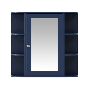 English Elm Bathroom Wall Cabinet with Mirror Door Open Shelving and Adjustable Interior Storage Blue N817P375228B