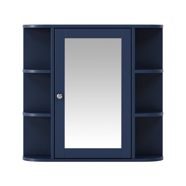 English Elm Bathroom Wall Cabinet with Mirror Door Open Shelving and Adjustable Interior Storage Blue N817P375228B