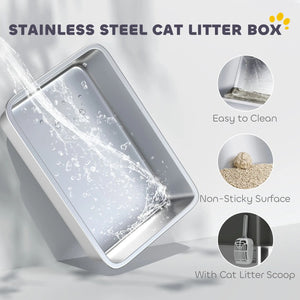 English Elm Cat Top Entry Enclosed Litter Box with Stainless Steel Tray and Anti-scatter Grooved Lid T3971P397355