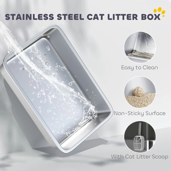 English Elm Cat Top Entry Enclosed Litter Box with Stainless Steel Tray and Anti-scatter Grooved Lid T3971P397355