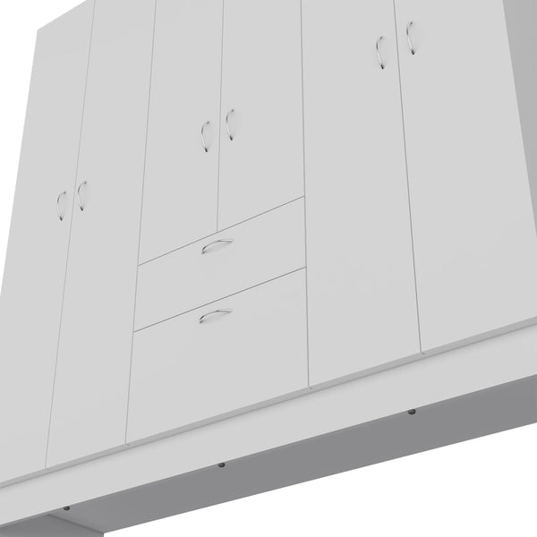 English Elm Kibo Six-Door Armoire with Drawer and Double Rods, 7 Shelves, Scratch-Resistant Melamine Finish White 72.44 L x 23.23 W x 4.33 H B097S00232