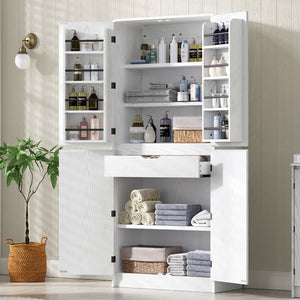 English Elm K&k Farmhouse Pantry Cabinet 72 Inch Tall Mdf Cupboard with Adjustable Shelves White N707S000021W