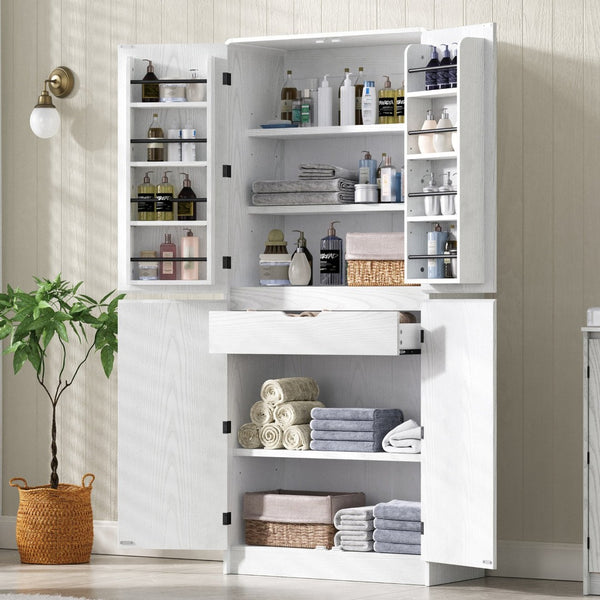 English Elm K&k Farmhouse Pantry Cabinet 72 Inch Tall Mdf Cupboard with Adjustable Shelves White N707S000021W