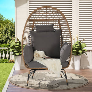 English Elm Wicker Egg Chair Oversized Pe Rattan with Cushion for Patio Balcony Porch W874P266327