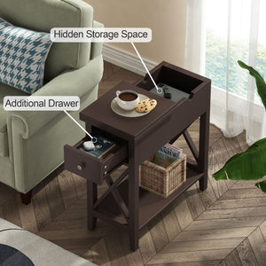 English Elm 2-Drawer Flip Top End Table with Drawer and Shelf, Narrow Accent Nightstand for Small Spaces Espresso T3771P356737